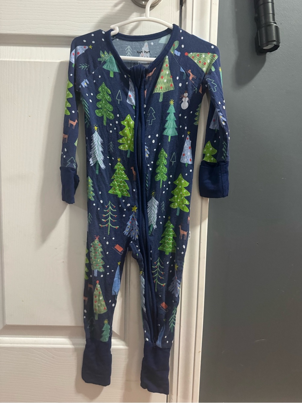 Little Sleepies Navy Holiday Tree Print Footed One-Piece